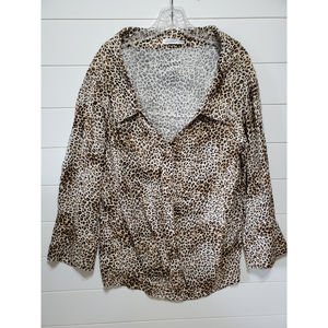 Skylar & Madison womens v-neck collared blouse leopard print long sleeves rayon